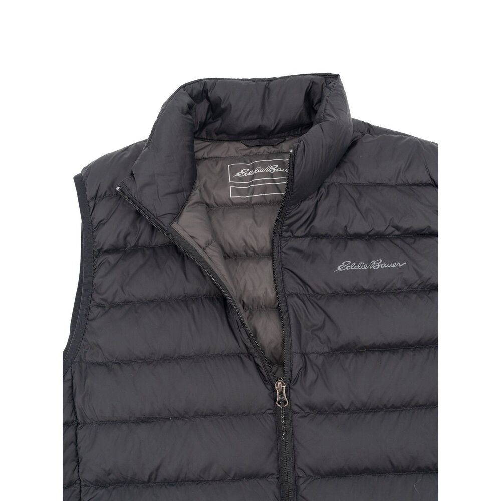 Eddie Bauer Mens M Down Vest Black Zip Up Insulated Puffer Vest Zip Pockets